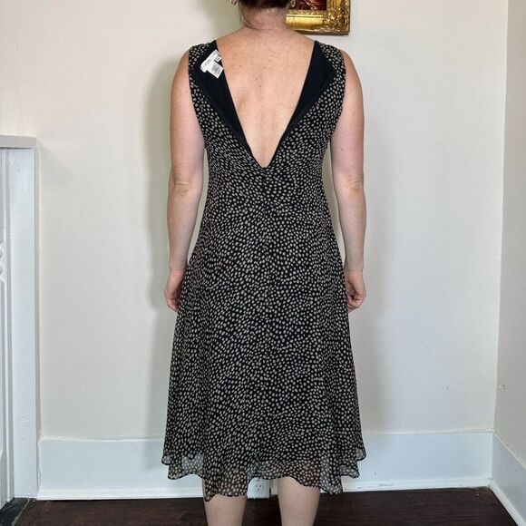 Vintage 100% Silk Black and Brown Polka Dot Midi Dress Size 6P - Picture 5 of 5